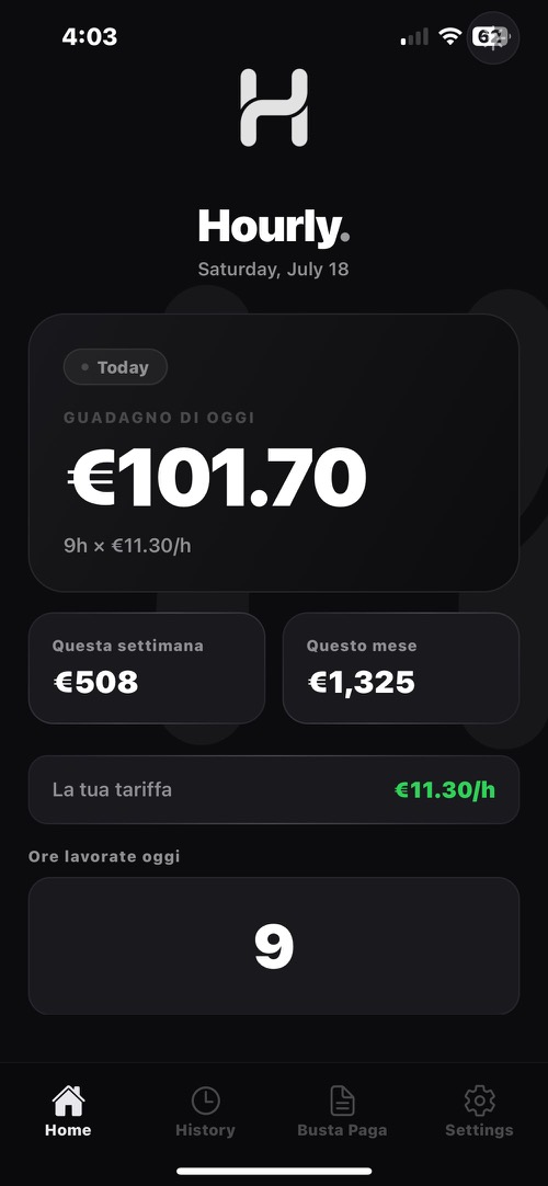 Hourly — schermata dell'app