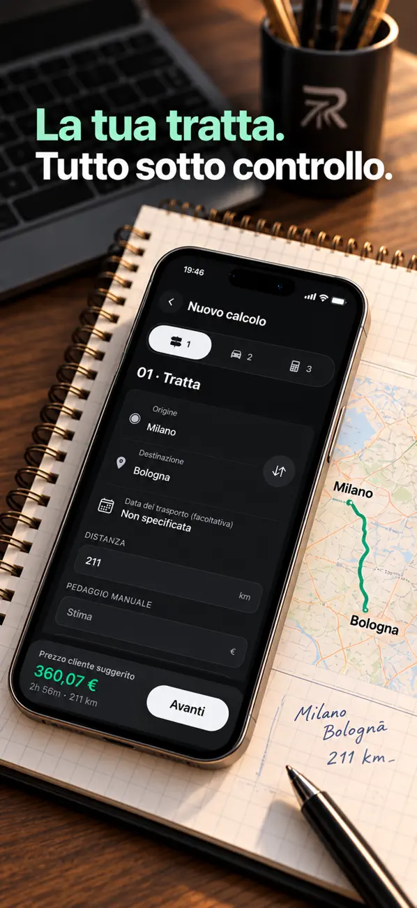 Materiale App Store: percorso con origine, destinazione e data facoltativa